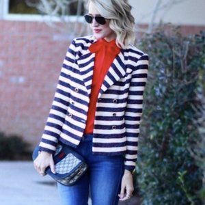 *CAbi Nautical Cruise Striped Double Breasted Blazer Jacket, Sz 10 Preowned